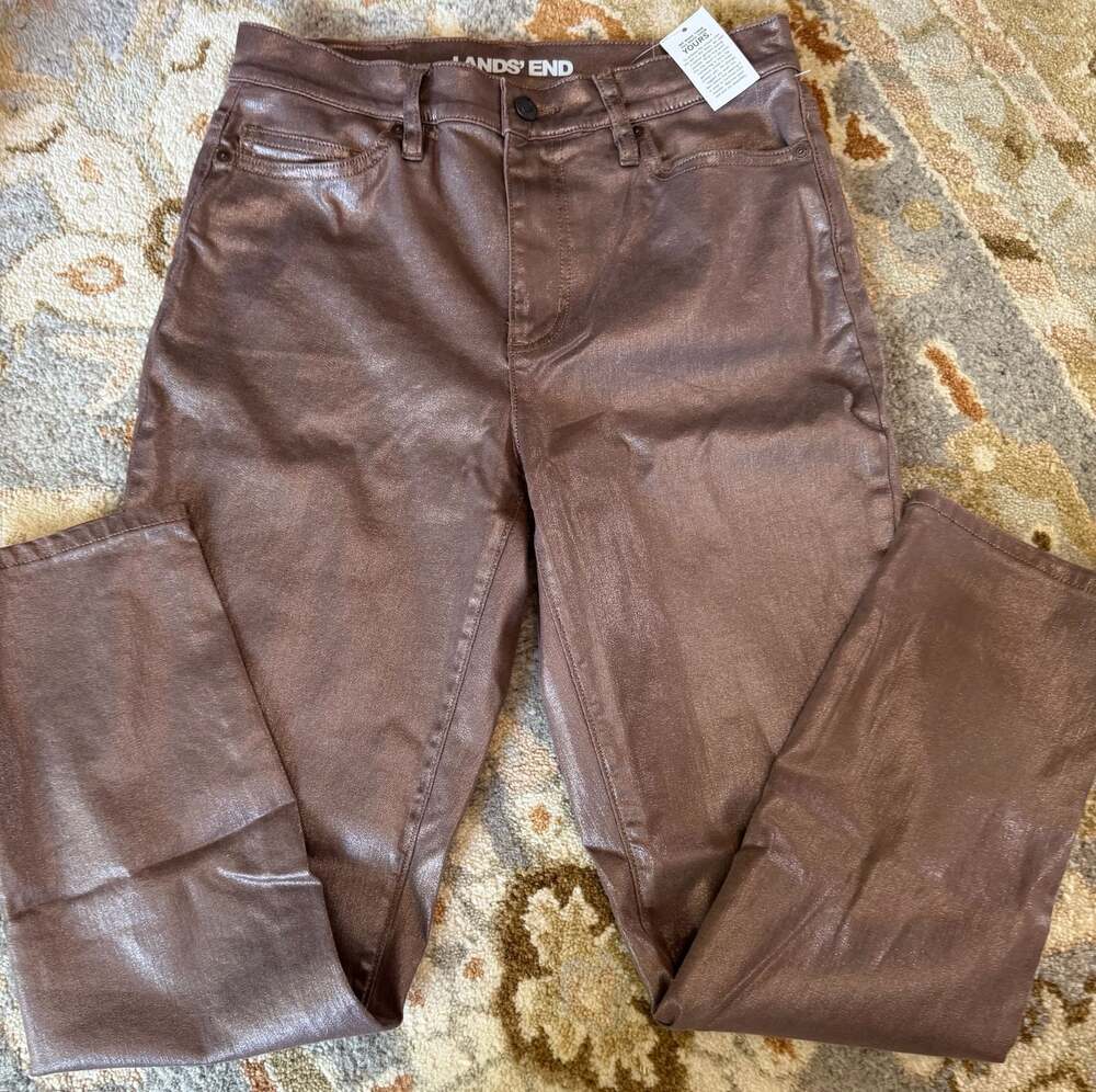 Lands' End High Rise Slim Ankle Metallic Brown Coated Jeans